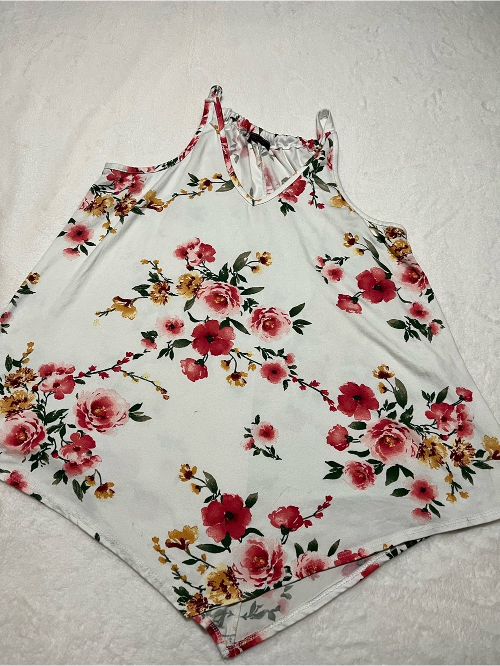 First Love Floral Tank Top in White with Pink & Yellow Blossoms